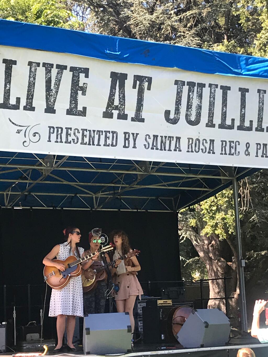 The Rainbow Girls perform at the “Live at Juilliard” concert series in 2018 at Santa Rosa’s Juilliard Park. The city is redirecting funds it had budgeted for the concert series to be used instead for grants to help local musicians. (City of Santa Rosa.)