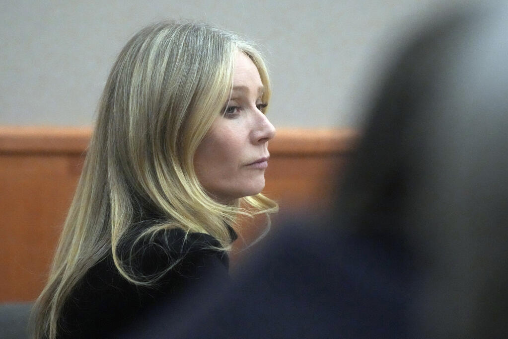 Gwyneth Paltrow sits in court during an objection by her attorney during her trial, Wednesday, March 29, 2023, in Park City, Utah. (AP Photo/Rick Bowmer)