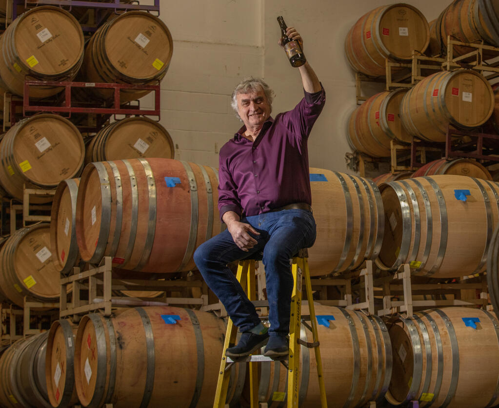 Chris O’Neill, a former partner of Russian River Vineyards, launched his Wildwood Wine brand this month. With the new brand, he donates 25% of his profits to Sonoma County nonprofits, such as Food For Thought and the Ceres Community Project. Photo taken Wednesday, March 15, 2023. (Chad Surmick / The Press Democrat)