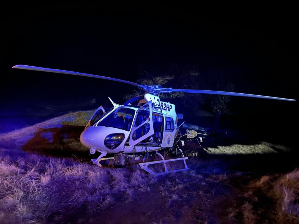 A Jeep was driving on a dirt road when it crashed into a ravine in rural Sonoma County, Monday night, Dec. 19, 2022, in Sonoma County, killing two people. (California Highway Patrol)