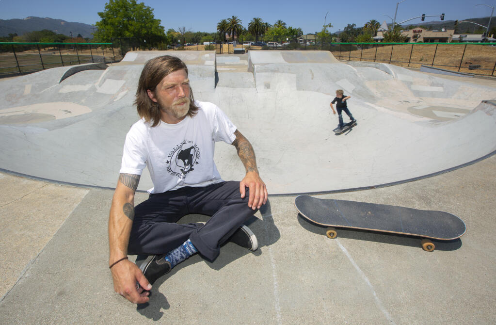 Sonoman Nicholas Koerner at the skate park on the corner of Highway 12 and Verano Avenue on  Wednesday, July 14, 2021. Koerner is spearheading a drive to remodel the skate park in Maxwell Farms Regional Park. (Photo by Robbi Pengelly/Index-Tribune)