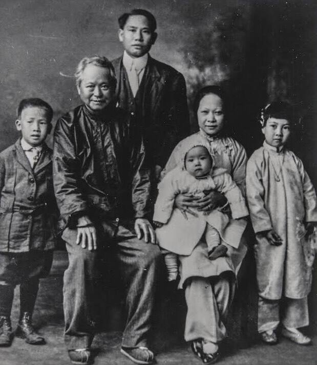 Tom Wing Wong, the “mayor” of Santa Rosa’s Chinatown and father of Song Wong Bourbeau, pictured with his family, circa 1900. (Sonoma County Library)