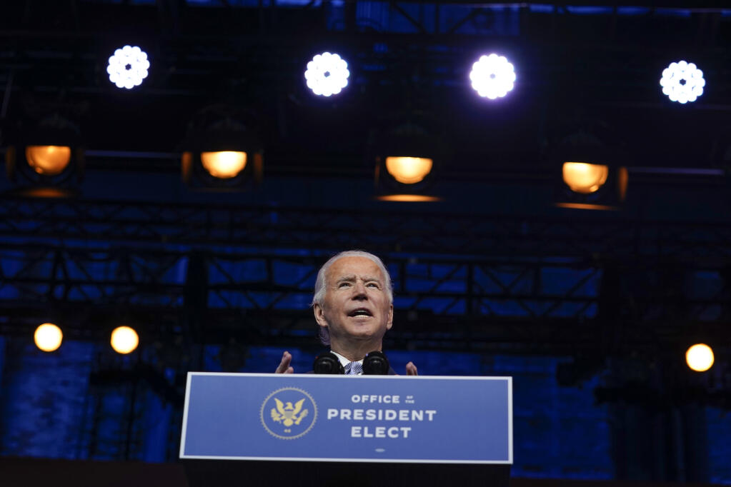 President-elect Joe Biden introduces his nominees and appointees to key national security and foreign policy posts at The Queen theater, Tuesday, Nov. 24, 2020, in Wilmington, Del. (AP Photo/Carolyn Kaster)