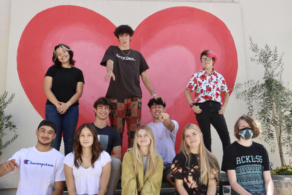 Sonoma Valley High School’s Homecoming Royalty for 2021. Two of these 10 students will be crowned King and Queen at halftime during Friday night’s football game against Justin-Siena. Bottom row, seated: Miguel Molina, Patricia Jimenez Saldaña, Elena Forrest, Lauren Hengehold and Cyman Dever. Middle row: Hunter Belleville and Rollo Benstead. Top row: Ferne Alvarez, Dom Girish and Jeremy Castillo. (photo by Caya Aronson)