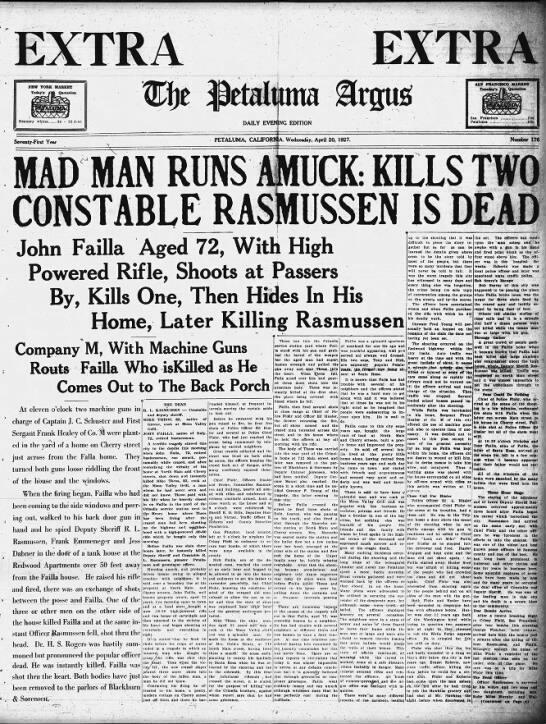 ESCALATING VIOLENCE: The 1927 killings shook Petaluma (IMAGE FROM ARGUS-COURIER ARCHIVES)