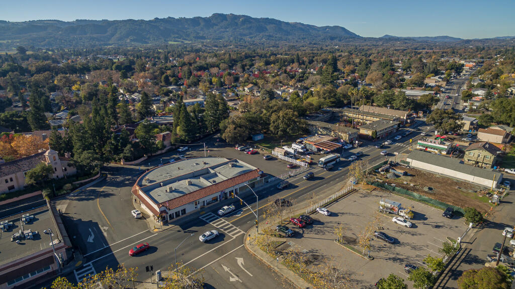 The Sonoma County Board of Supervisors has authorized the purchase of two properties in Boyes Hot Springs to expand the future proposed community plaza, just north of the historic Boyes Hot Springs Post Office on Highway 12 and Boyes Blvd. Dec. 12, 2023. (Chad Surmick / The Press Democrat)