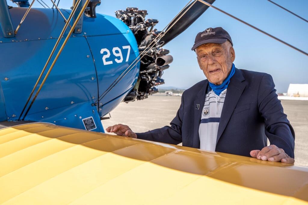 106-year-old Santa Rosa community titan Al Maggini at his birthday celebration Saturday, Sept. 4, 2021, at the Sonoma County Airport. (John Nelson)
