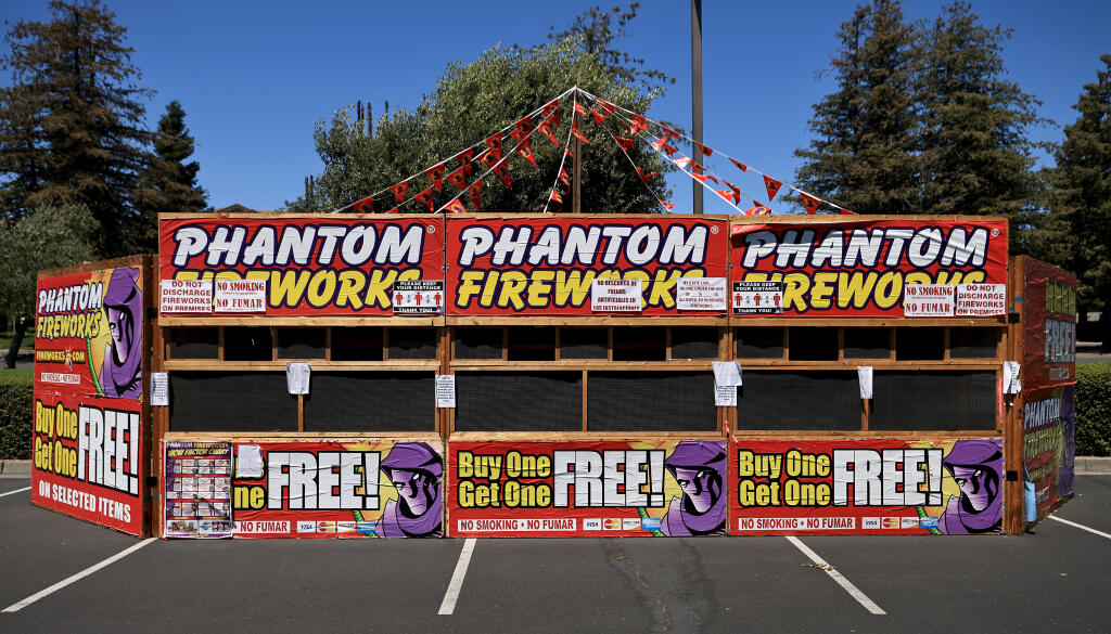 A closed fireworks stand on Rohnert Park Expressway, Wednesday, July 7, 2021. Fireworks sales in this city ended July 4. (Press Democrat)