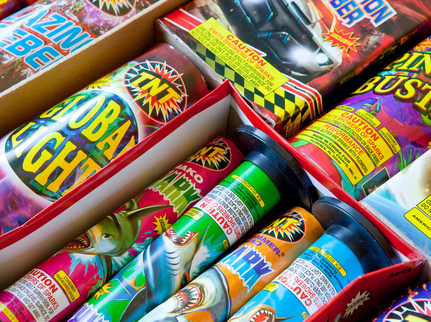 A collection of safe and sane fireworks ready for use in a home fireworks display on July 4, 2016 in Gilroy, California. (Matthew Corley/Shutterstock)