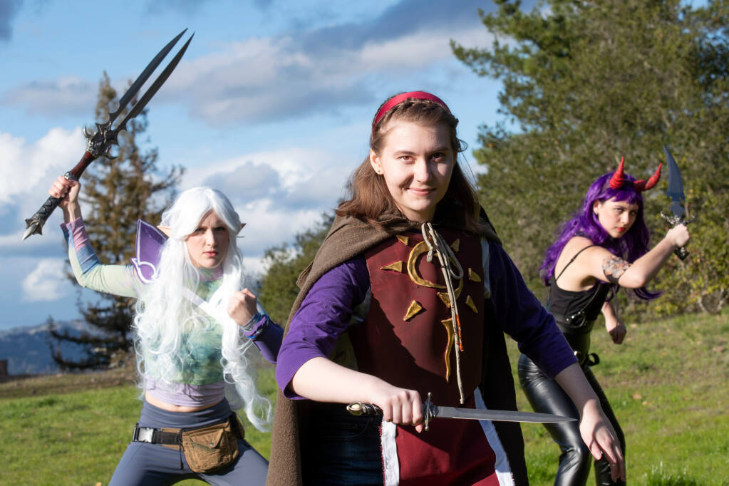 The Santa Rosa Junior College of spring production of Qui Nguyen’s “She Kills Monsters: Virtual Realms” opens March 5, featuring (from left) Corynne Spencer as Lilith. Lizzy Bies as Tilly and Adrianna Rasmussen as Kaliope. (Photo by Thomas Chown.)