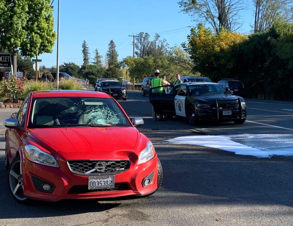 A woman was struck and killed crossing Highway 116 near Sebastopol on Wednesday, Nov. 3, 2021. (Christopher Chung / The Press Democrat)