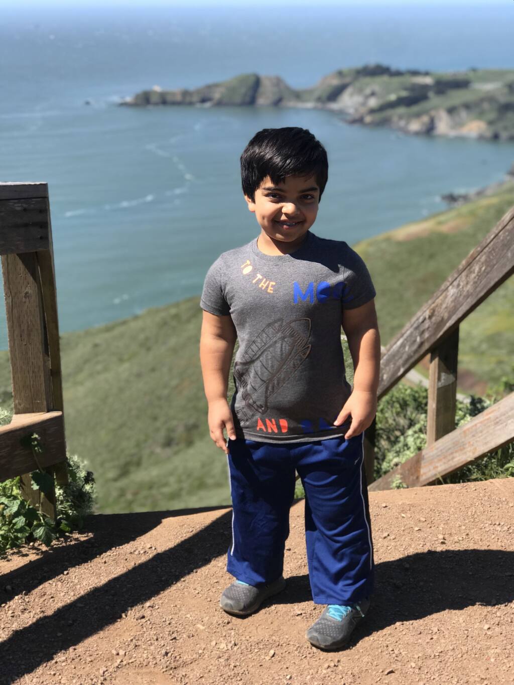 Ahmin Haider, seen here near the Golden Gate Bridge in 2018 at age 10, is enrolled in BioMarin's clinical trials for a medication to treat achondroplasia, or dwarfism. (courtesy of the Haider family)