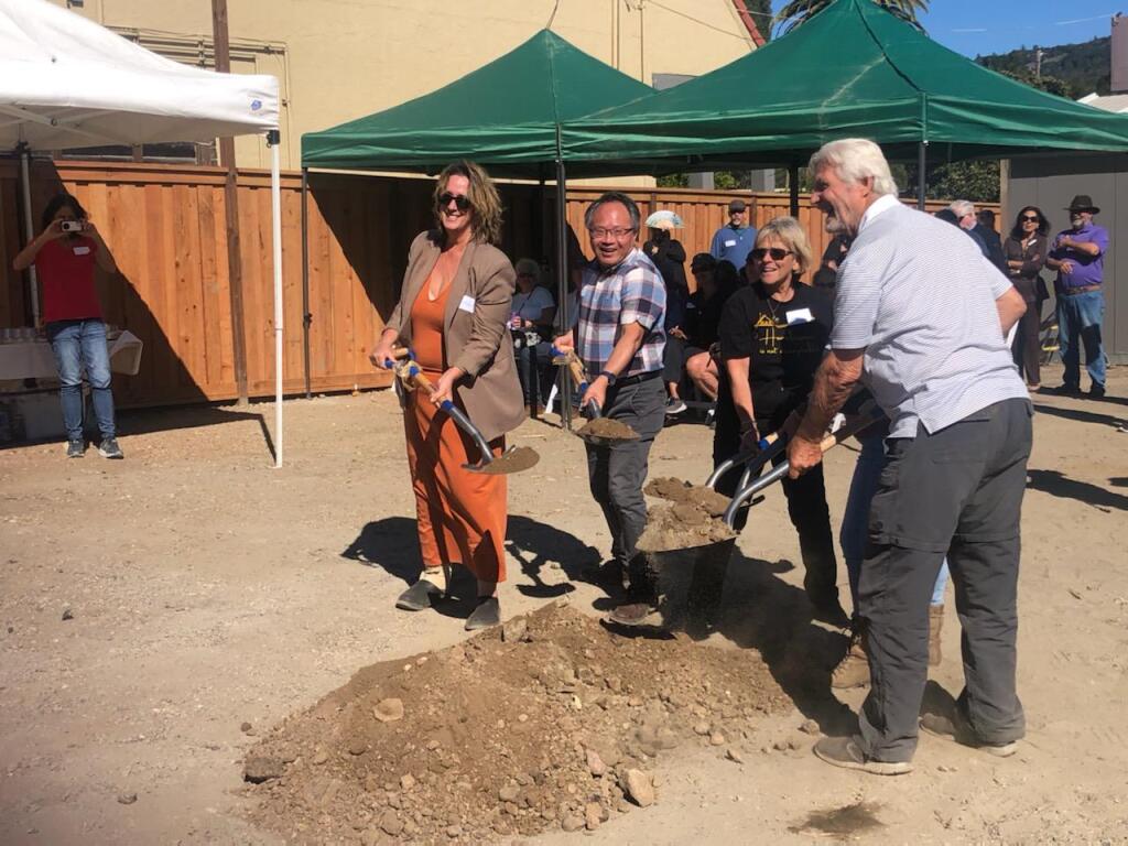 At the ground breaking for Homeless Action Sonoma’s new shelter was Springs MAC Chair Maite Iturri, Mayor Jack Ding, HAS Founder Annie Falandes and Ted Nordquist, vice president of HAS’ board of directors. (photo courtesy of Homeless Action Sonoma)