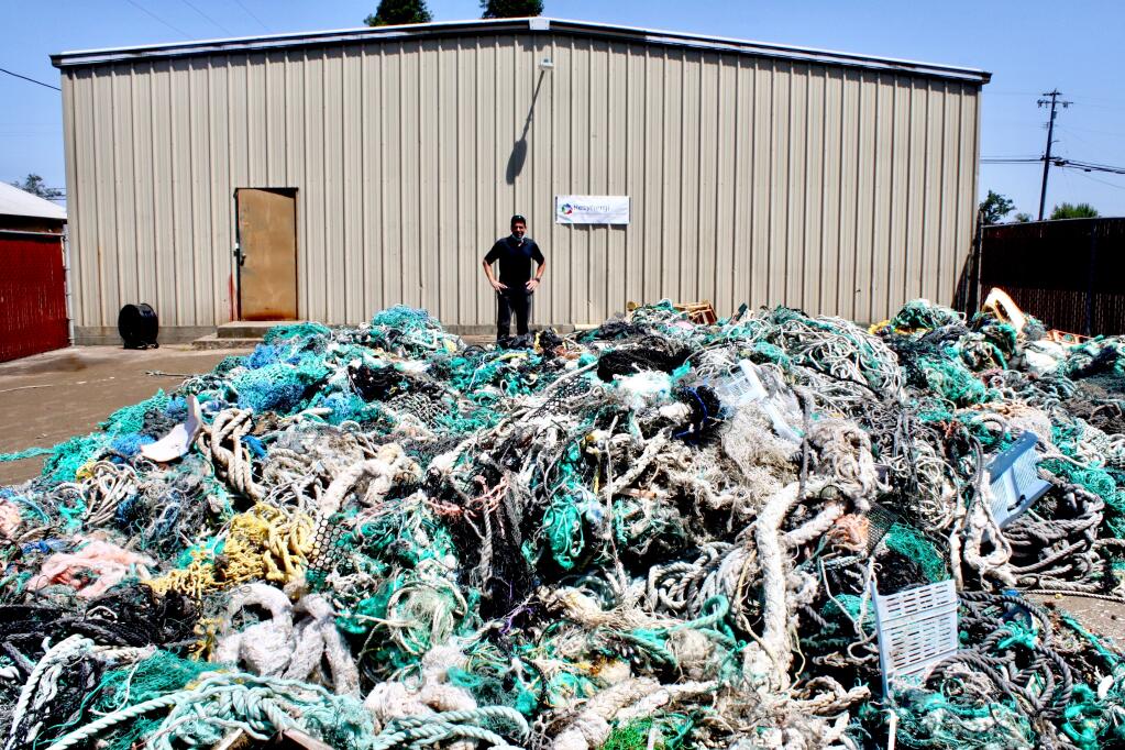Tons of fishing nets and other plastic waste material collected in the Pacific Ocean await recycling at Resinergi, Inc.'s facility in Santa Rosa co-founded by CEO Brian Bauer. (courtesy photo)