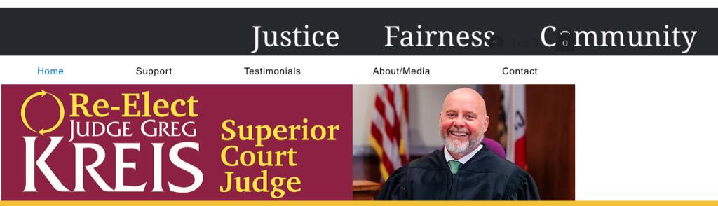 A screenshot of Judge Gregory Kreis’ campaign website. (www.reelectjudgekreis.com)