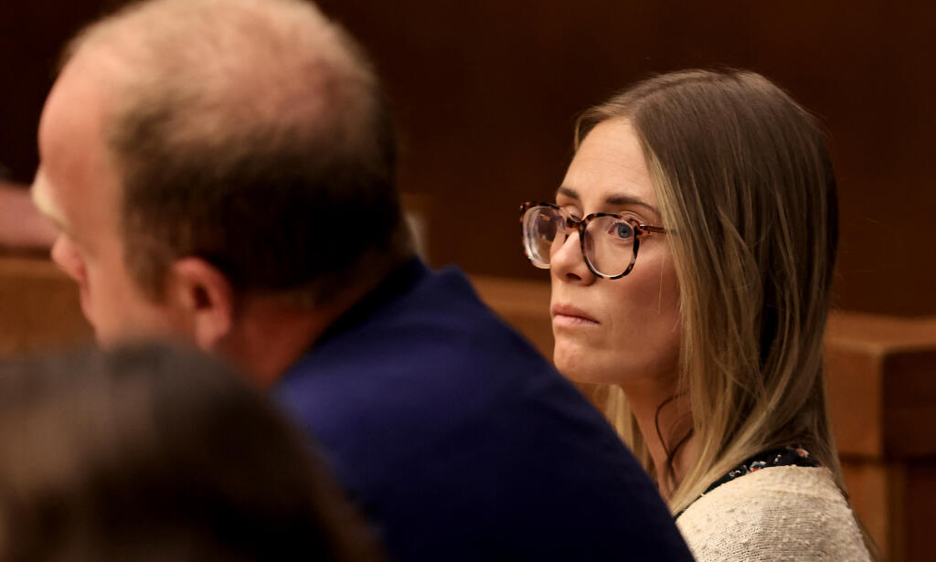 Katie Sorensen and her attorney, Charles Dresow, listen as her sentence is read by judge Laura Passaglia during her sentencing at Sonoma County Superior Court in Santa Rosa, Thursday, June 29, 2023. (Kent Porter / The Press Democrat)