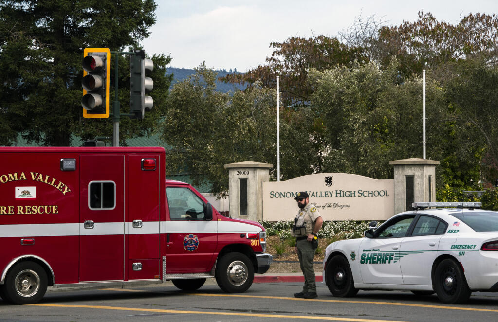Sonoma Valley High School was in lockdown for several hours after receiving a credible threat. Police and emergency services were called to the incident on Broadway on Thursday, Nov. 9, 2023. (Robbi Pengelly/Index-Tribune)