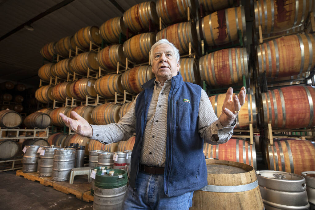 Taft Street Winery founder Mike Martini says the costs of proposed State Water Board winery wastewater rules could cost up to $500,000 to bring the old Sebastopol apple processing facility into compliance. Photo taken on Friday, Jan. 22, 2021.  (John Burgess/The Press Democrat)
