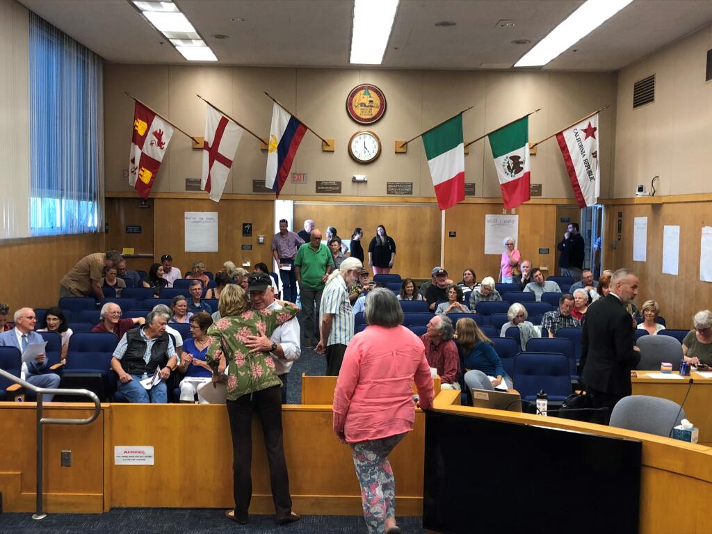 Sonoma County residents, mostly from the Fifth District, prepare to hear from Supervisor Lynda Hopkins during an August 2018 town hall about the county’s winery events. Amie Windsor photo.