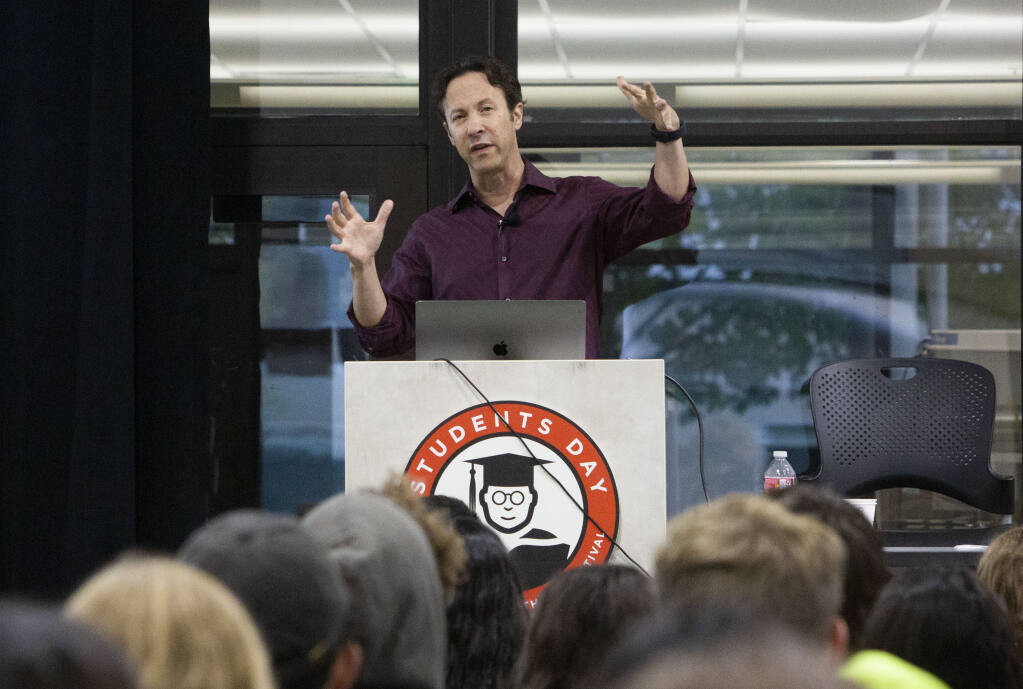 Dr. David Eagleman spoke at Sonoma Valley High School on Friday, August 26, 2022, on Students Day as part of the Sonoma Valley Authors Festival, with the goal of giving kids some knowledge about the human brain that they didn’t have going in.  (Robbi Pengelly/Index-Tribune)