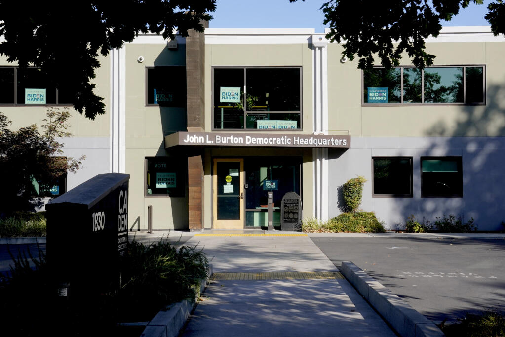 The John L. Burton California Democratic Party Headquarters is seen in Sacramento, Calif., Friday, July 16, 2021. (AP Photo/Rich Pedroncelli)