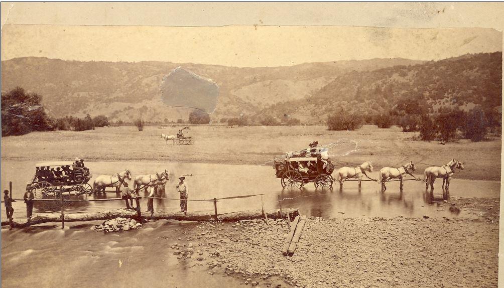 Stagecoaches, or mud wagons, were used to take tourists from Cloverdale to The Geysers in the late 1800s. (Cloverdale Historical Society)