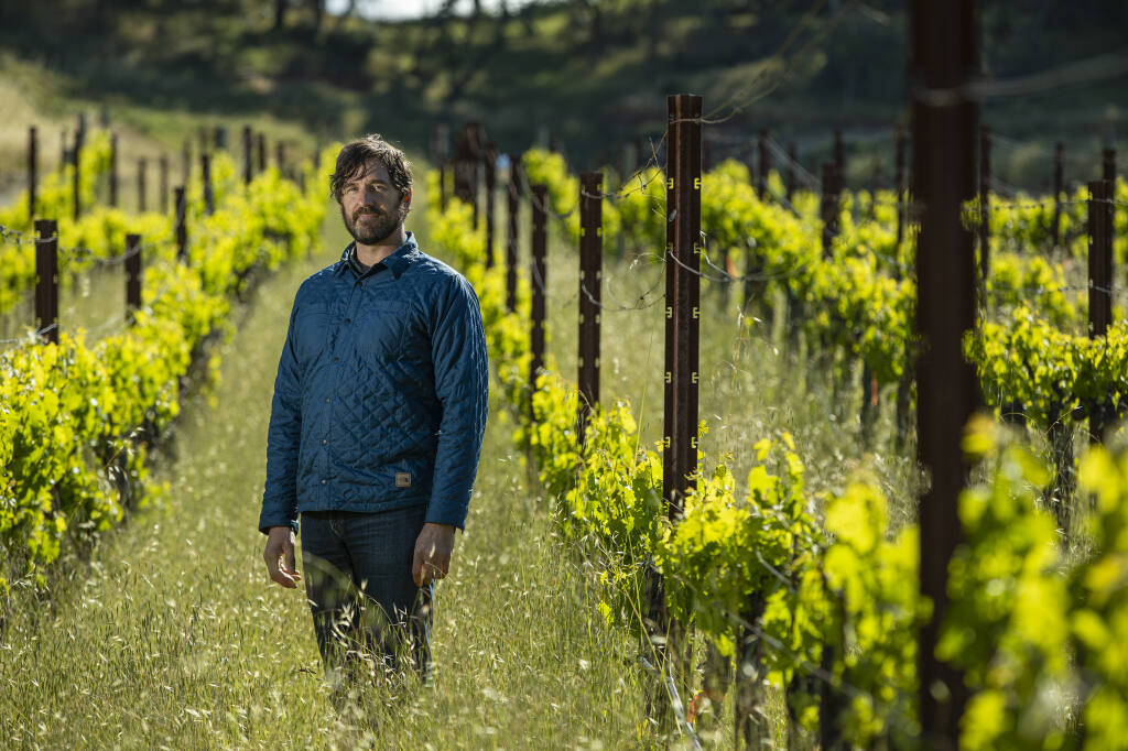 Ames Morison gave up his position of winemaker last year at Medlock Ames to concentrate more on making the winery more environmentally minded in the face of climate change. Medlock Ames Bell Mountain Ranch in Alexander Valley, May 10, 2022. (Chad Surmick / The Press Democrat)