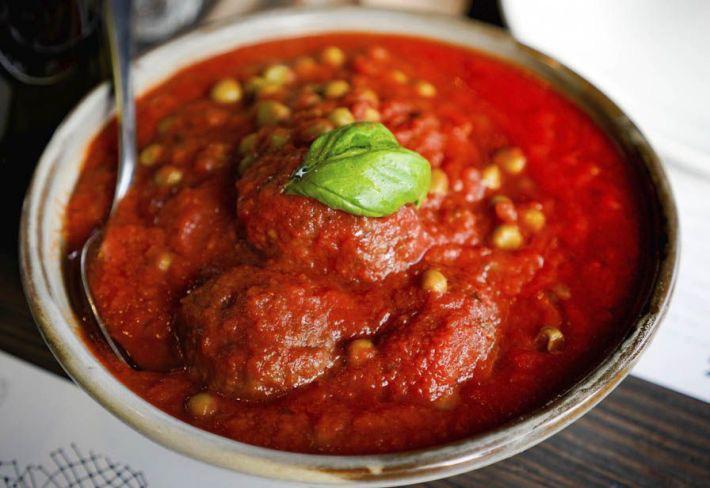 The meatballs and peas is a heavenly combination and ultimate comfort food dish available from Sebastopol’s Portico. Photo courtesy Portico.
