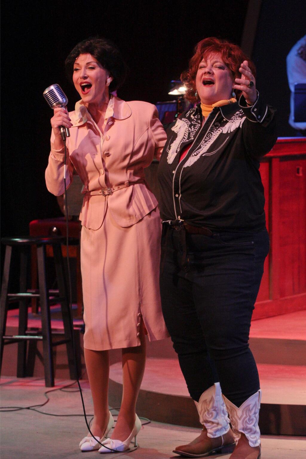 Shannon Rider, left, stars as country singer Patsy Cline at the 6th Street Playhouse, with Liz Jahren playing her fan and pal Louise. (Eric Chazankin)