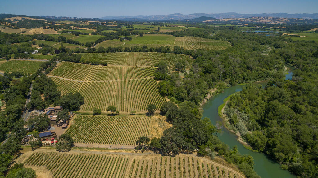 The Russian River fronts Ramey Wine Cellars Westside Farms “The Middle Reach” sub AVA which sweeps all the way from Windsor to the to the northern end of The Russian River near Guerneville, Thursday, June 29, 2023. (Chad Surmick / The Press Democrat)