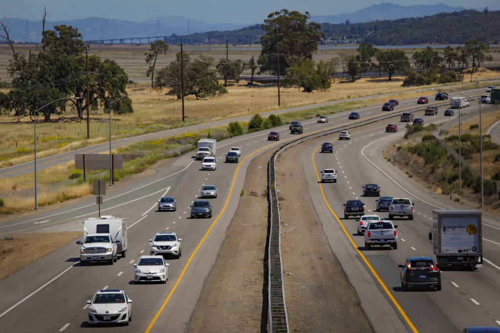 Highway 101, seen here between Novato and Petaluma on May 24, 2021, is a major commuter and logistics corridor between Marin and Sonoma counties, connecting the California North Coast to the San Francisco Bay Area. (Crissy Pascual / Argus-Courier)