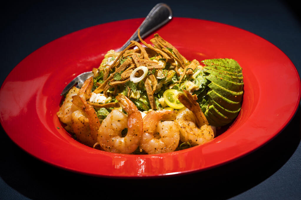 Santa Fe Salad with grilled shrimp from Kina’s Kitchen & Bar in Sonoma. (John Burgess / The Press Democrat)