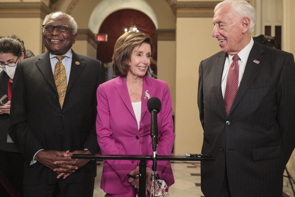 House Speaker Nancy Pelosi speaks with reporters at the Capitol. (OLIVER CONTRERAS / New York Times, 2021)
