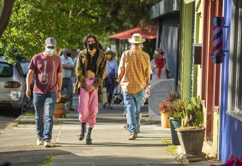 The first First Friday in Santa Rosa's SoFA district since the pandemic on Friday, May 7, 2021.  (John Burgess/The Press Democrat)