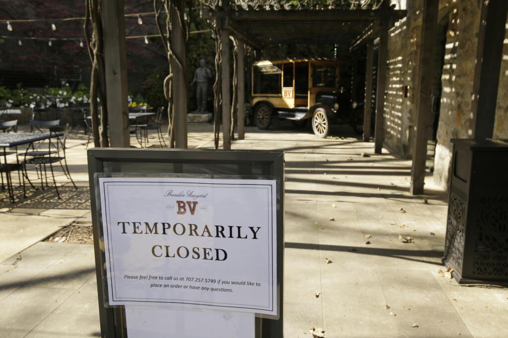 The Georges De Latour Reserve Tasting Room at the Beaulieu Vineyard winery in Rutherford, seen here on March 19, has been closed to visitors, reopened then closed again amid changing California coronavirus restrictions. (AP Photo/Eric Risberg)