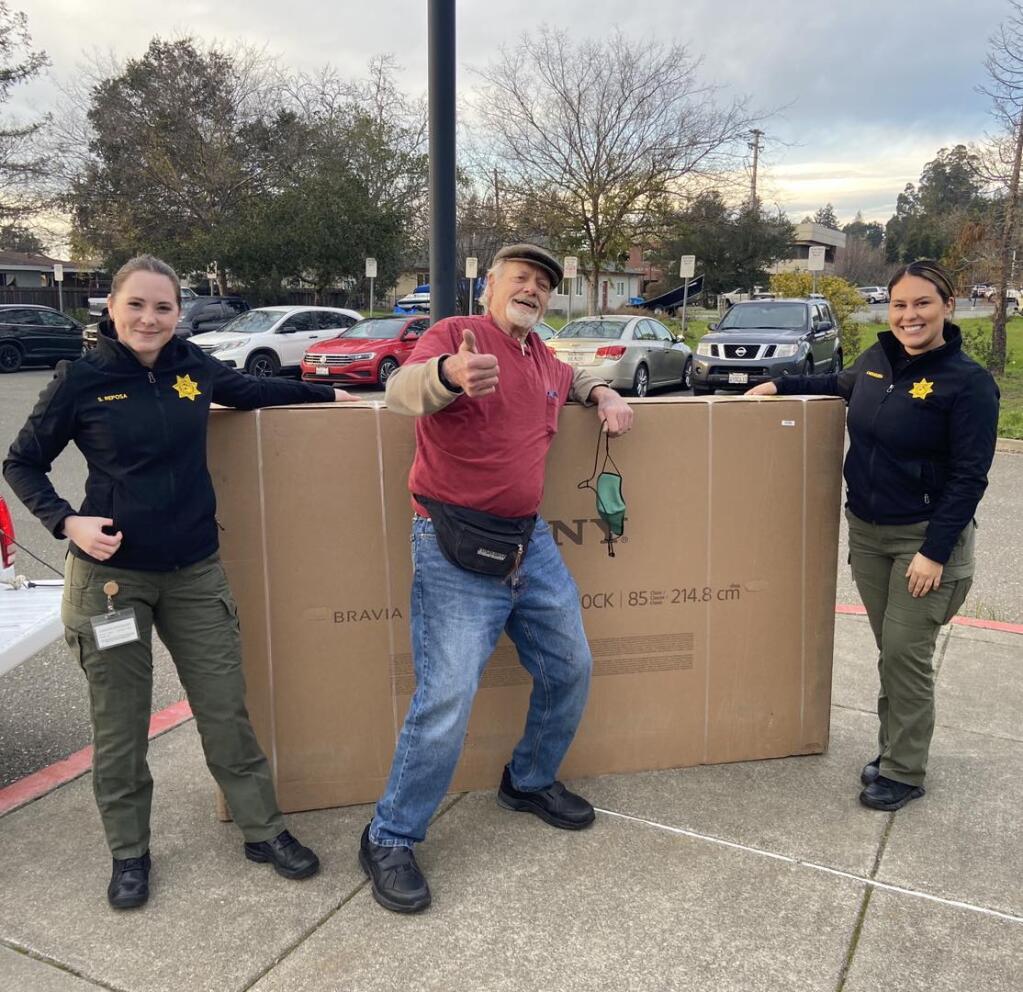 The Sonoma County Sheriff's Office helped return this stolen TV to its owner, Chuck, after it was taken from the back of his truck and later found in Larkfield. (Sonoma County Sheriff's Office)
