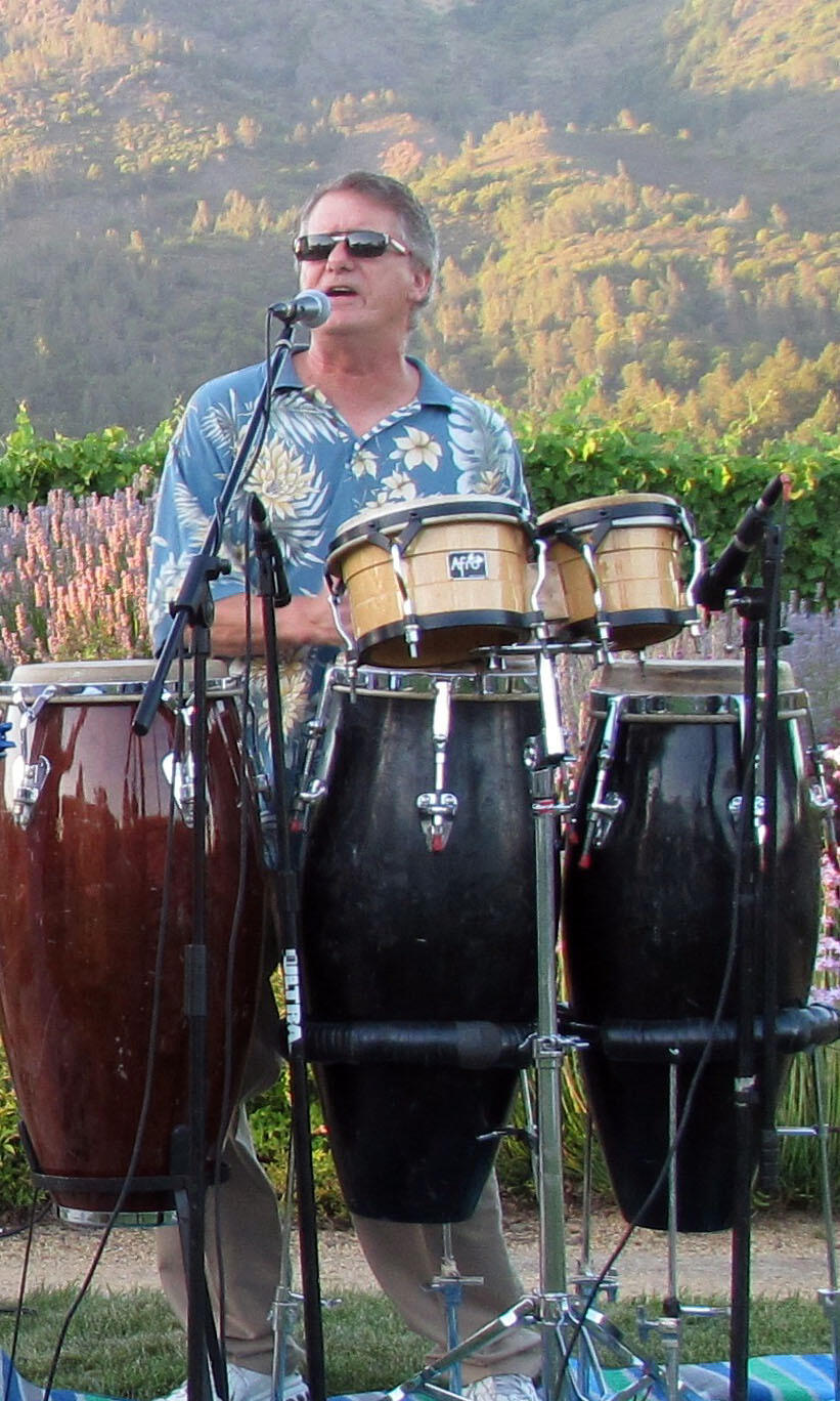 Mark Gallagher at St. Francis Winery with his congas and other percussion.