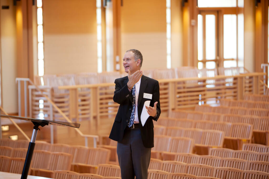 Jeff Langley served as Sonoma State University’s Director of the Center of the Performing Arts and Artistic director of the Green Music Center when it opened in 2012. Here he announces the center’s inaugural season in Weill Hall. (Sonoma State University)