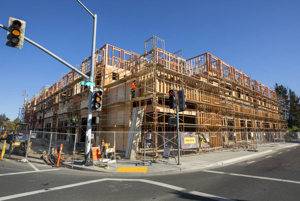 The Dutton Flats project at 3rd Street and Dutton Avenue in Santa Rosa will feature 41 affordable units in a 5-story building. Photo taken on Monday, March 1, 2021. (John Burgess/The Press Democrat)