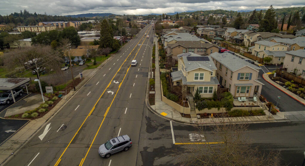Healdsburg will receive a $11.8 million grant to fund construction of protected bike lanes and pedestrian improvements on Healdsburg Avenue north of Powell Ave, where the proposed bike lanes will be. Construction for the project likely won't begin until 2026. February 7, 2023. (Chad Surmick / Press Democrat)