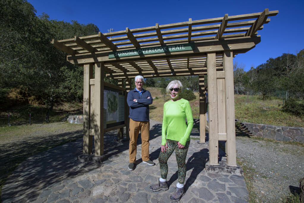 Karen Collins and Steve Page, appointed to the  Community Recreation & Parks Task Force, at the Overlook Trail on Thursday, March 10, 2022. (Robbi Pengelly/Index-Tribune)