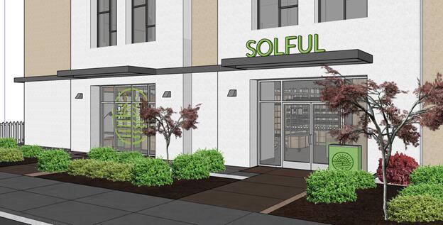 A rendering captures the architectural style of Solful’s upcoming storefront. Graphic courtesy of Solful