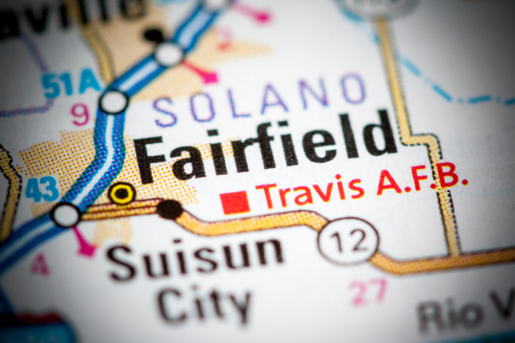 Fairfield, Solano County, on a highway map.