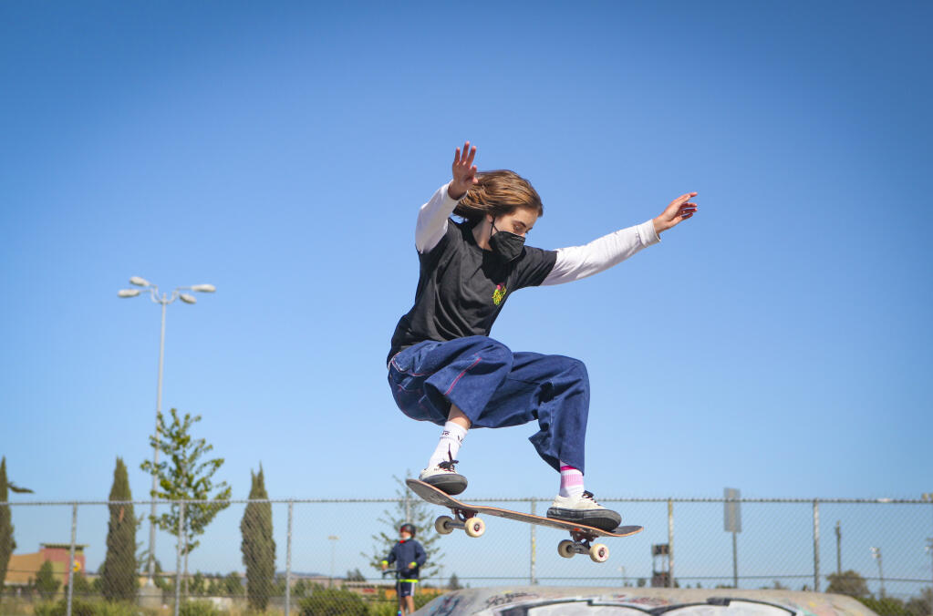 Petaluma’s Minna Stess, 15, is headed for the X-Games after winning at the U.S. National Skateboarding Championships.  (CRISSY PASCUAL/ARGUS-COURIER STAFF)