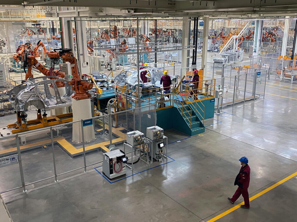 The Nio electric car factory in Hefei, China, on Dec. 4, 2020.  Fueled with money from Wall Street and local officials, Chinese automakers plan to build eight million electric cars a year there, more than Europe and North America combined. (Keith Bradsher/The New York Times)