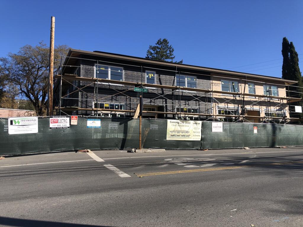 The 13647 Arnold Drive building in Glen Ellen, seen here on Nov. 30, 2020, is under construction in December. Stucco exterior finish is currently being applied. (courtesy photo)