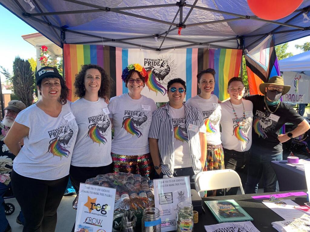 The Petaluma Pride Board from 2022: Hanan Huneidi, Caitlin Quinn, Kay Rivers, Zahyra Garcia, Jennifer Horos, Brandon Allen, Josh Simmons. Photo courtesy Josh Simmons.