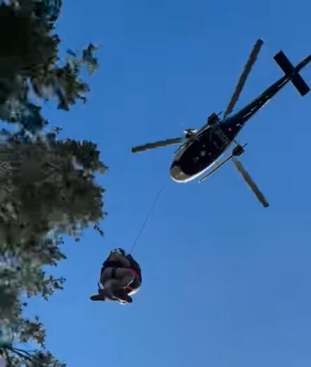 Screenshot from a video posted by the Nevada County Sheriff’s Search & Rescue of a rescue in the Tahoe National Forest, August 15, 2022. (Nevada County Sheriff’s Search & Rescue)