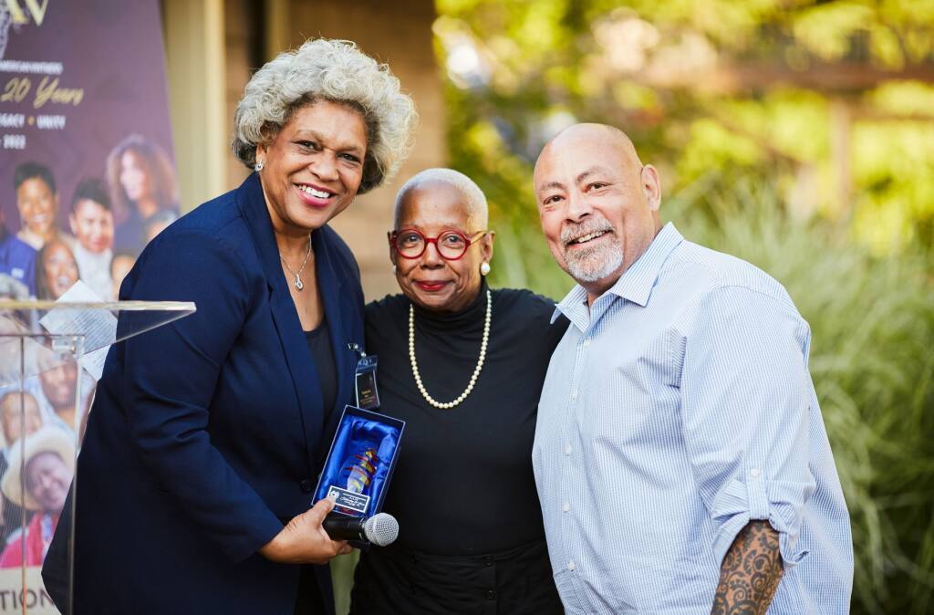 Theodora Lee, owner of Yorkville’s Theopolis Vineyards, is presented an award for being a trailblazer. She’s the first Black female owner of a vineyard in Northern California. (AAAV)