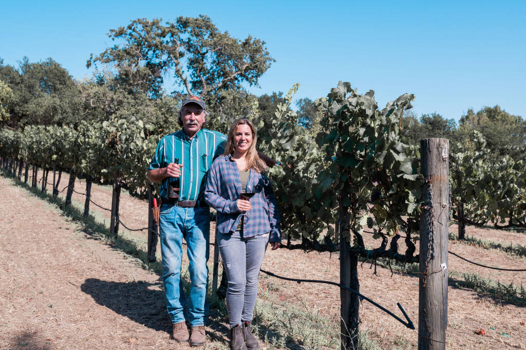 Save the Family Farms leader Elise Rutchick, right, vice president of operations for Elkhorn Peak Cellars, and her father, co-owner and grower Ken Nerlove. (Lyda Studios, July 23, 2020)